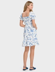 Womens Mommy And Me Floral Bird Tiered Dress - Blue Belle
