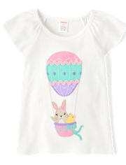Girls Embroidered Bunny Top - Garden Party
