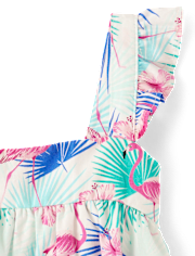 Girls Flamingo Tiered Dress - Swim