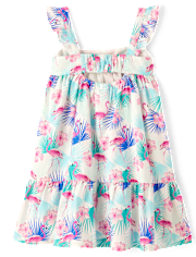 Girls Flamingo Tiered Dress - Swim