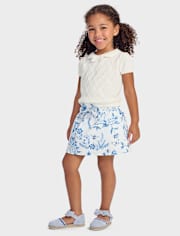 Girls Floral Bow Skort - Blue Belle