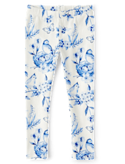 Girls Floral Bird Leggings - Blue Belle