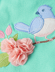 Girls Embroidered Bird Flutter Top - Spring Celebrations