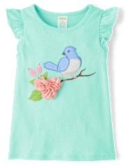 Girls Embroidered Bird Flutter Top - Spring Celebrations