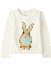 Girls Embroidered Bunny Sweater - Spring Celebrations