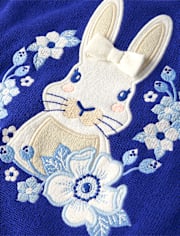 Girls Embroidered Floral Bunny Sweater - Blue Belle