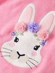 Girls Embroidered Floral Bunny Sweater - Garden Party
