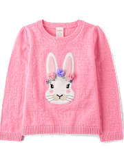 Girls Embroidered Floral Bunny Sweater - Garden Party