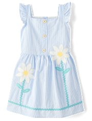 Girls Floral Applique Seersucker Fit And Flare Dress - Garden Party