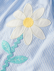 Girls Floral Applique Seersucker Fit And Flare Dress - Garden Party