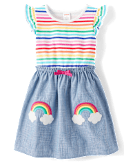 Girls Embroidered Rainbow Flutter Dress - Little Essentials