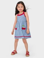 Robe dos nu brodée cerises pour fille - Sweet Summer