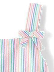Robe à volants en seersucker brodée flamant rose pour fille - Seaside Palms