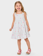 Robe à volants en seersucker brodée flamant rose pour fille - Seaside Palms