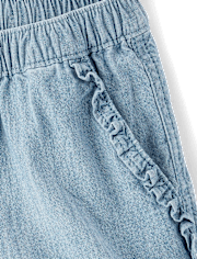 Girls Chambray Ruffle Pull On Shorts - Little Essentials