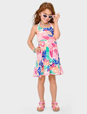 Girls Palm Linen-Blend Halter Dress - Seaside Palms