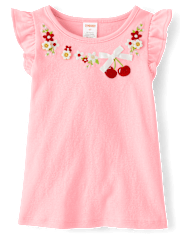 Girls Embroidered Cherry Ruffle Top - Sweet Summer