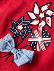 Girls Embroidered Graphic Ruffle Top - American Cutie