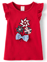 Girls Embroidered Graphic Ruffle Top - American Cutie