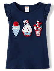 Girls Embroidered Graphic Ruffle Top - American Cutie