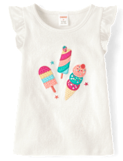 Girls Embroidered Graphic Ruffle Top - Little Essentials