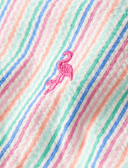 Girls Embroidered Flamingo Seersucker Pull On Shorts - Seaside Palms