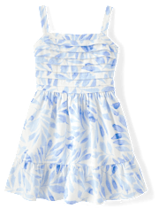 Girls Mommy And Me Palm Linen-Blend Ruffle Dress