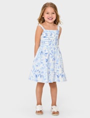 Girls Mommy And Me Palm Linen-Blend Ruffle Dress