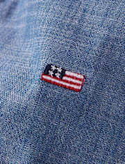 Boys Embroidered Flag Chambray Pull On Shorts - American Cutie