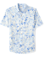 Mens Dad And Me Palm Linen-Blend Button Up Shirt