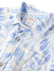 Kids Dad And Me Palm Linen-Blend Button Up Shirt