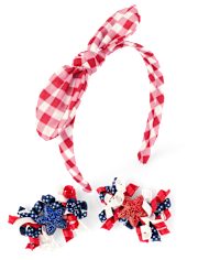 Girls Gingham 3-Piece Hair Set - American Cutie