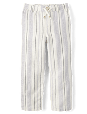Kids Striped Roll Cuff Linen-Blend Pull On Pants