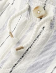 Kids Striped Roll Cuff Linen-Blend Pull On Pants