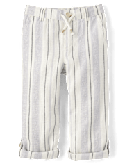 Kids Striped Roll Cuff Linen-Blend Pull On Pants