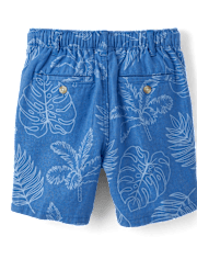 Kids Tropical Leaf Linen-Blend Pull-On Shorts