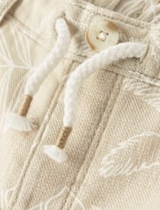 Kids Tropical Leaf Linen-Blend Pull-On Shorts