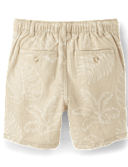 Kids Tropical Leaf Linen-Blend Pull-On Shorts