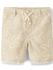 Kids Tropical Leaf Linen-Blend Pull-On Shorts