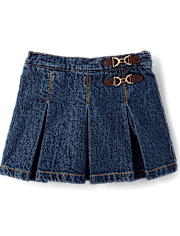 Girls Pleated Buckle Denim Skort - Highland Hills