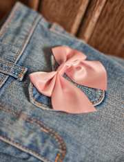 Girls Bow Patch Pocket Wide Leg Jeans - Campus Cuties