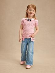 Girls Bow Patch Pocket Wide Leg Jeans - Campus Cuties