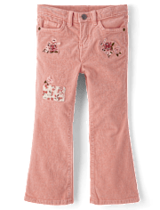 Pantalon évasé en velours côtelé à fleurs brodées pour fille - Highland Hills