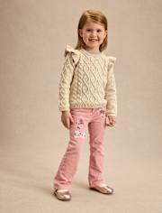Pantalon évasé en velours côtelé à fleurs brodées pour fille - Highland Hills