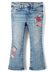 Jean évasé à fleurs brodées pour fille - Highland Hills