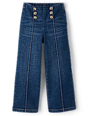 Girls Button High Rise Wide Leg Jeans - Little Essentials