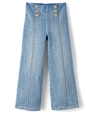 Girls Button High Rise Wide Leg Jeans - Little Essentials