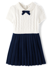 Girls Cable Knit Pleated Fit And Flare Dress - Campus Cuties