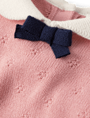 Girls Bow Pointelle Sweater - Campus Cuties