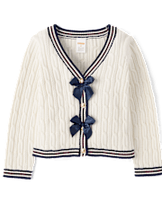 Girls Cable Knit Bow Cardigan - Campus Cuties